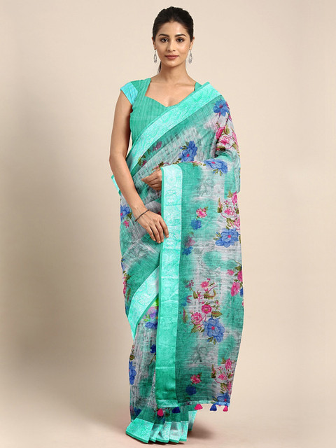 

Triveni Sea Green Printed Pure Cotton Saree