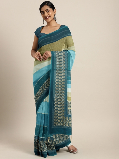 

Triveni Beige & Blue Pure Georgette Printed Saree