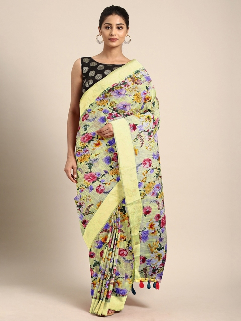 

Triveni Yellow Printed Pure Cotton Saree