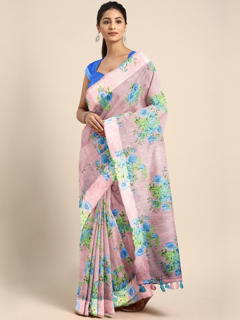 

Triveni Pink & Blue Pure Cotton Printed Saree