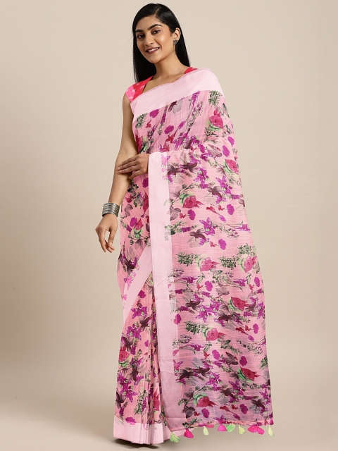 

Triveni Pink & Green Pure Cotton Printed Saree