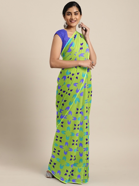 

Triveni Green & Blue Pure Georgette Printed Saree