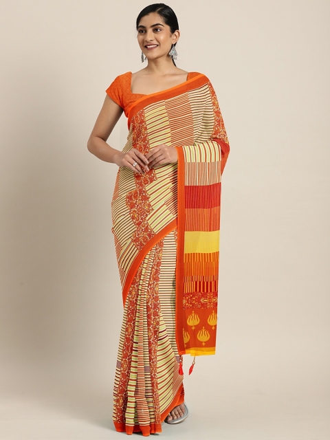 

Triveni Yellow & Orange Pure Georgette Printed Saree