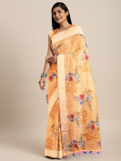 

Triveni Peach-Coloured Printed Pure Cotton Saree