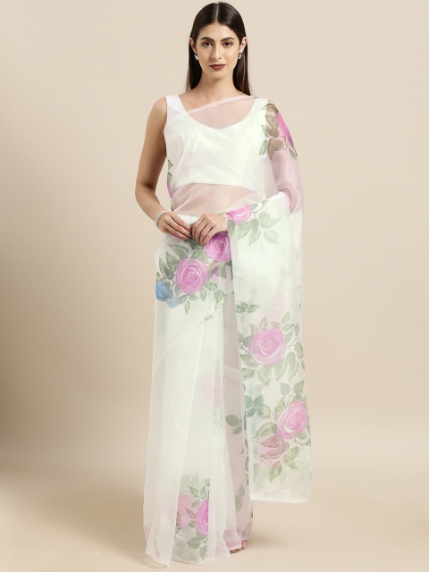 

Tikhi Imli White & Pink Organza Printed Saree