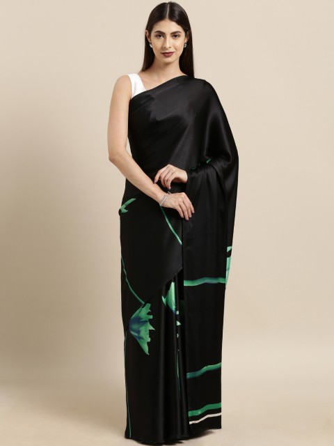 

Tikhi Imli Black & Green Poly Crepe Floral Printed Saree