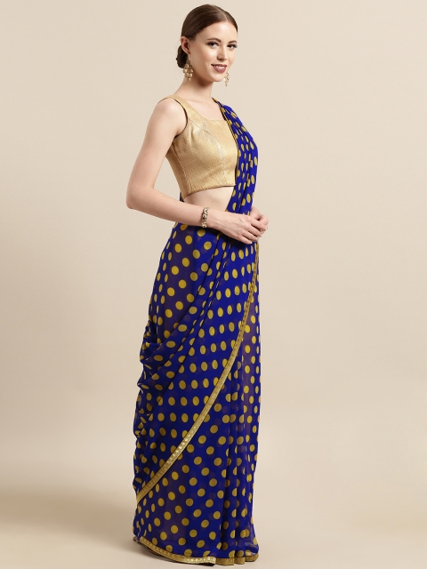 

Tikhi Imli Blue & Yellow Poly Georgette Polka Dot Printed Saree