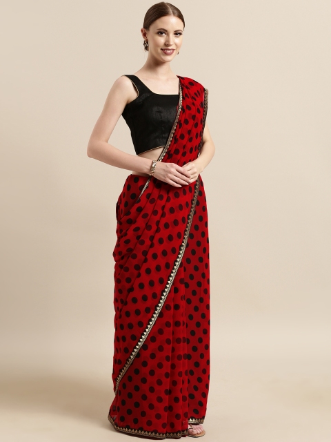 

Tikhi Imli Maroon & Black Poly Georgette Printed Saree