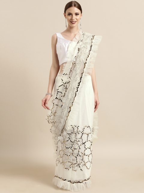 

Tikhi Imli White Embellished Net Saree