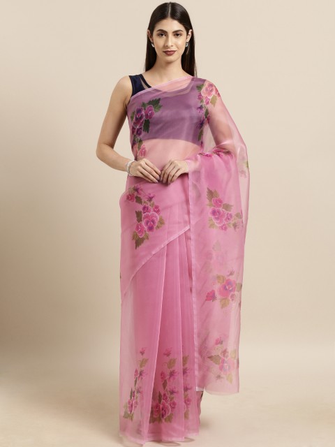 

Tikhi Imli Pink Floral Printed Organza Saree
