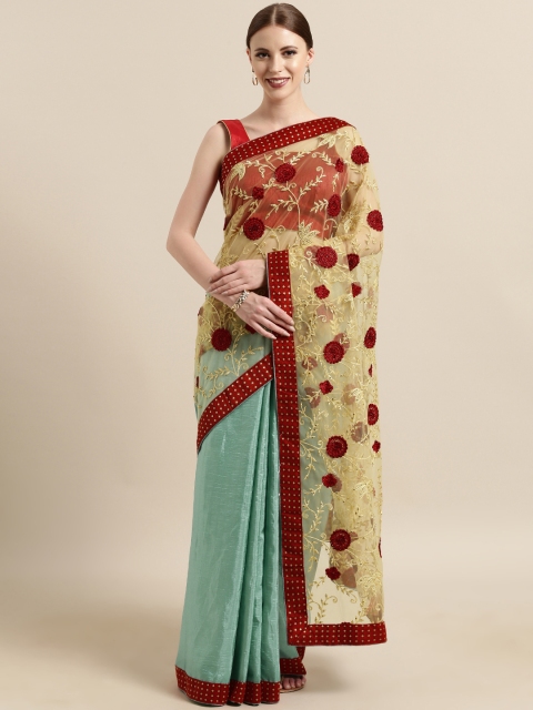 

Tikhi Imli Blue & Beige Net Embroidered Saree