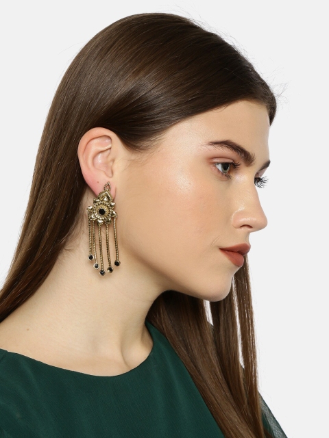 

Fida Gold-Toned & Black Floral Drop Earrings