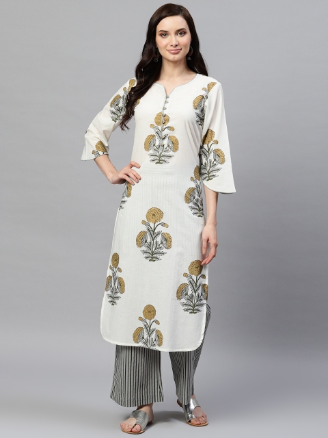 

AHIKA Women White & Grey Screen Print Kurta with Palazzos