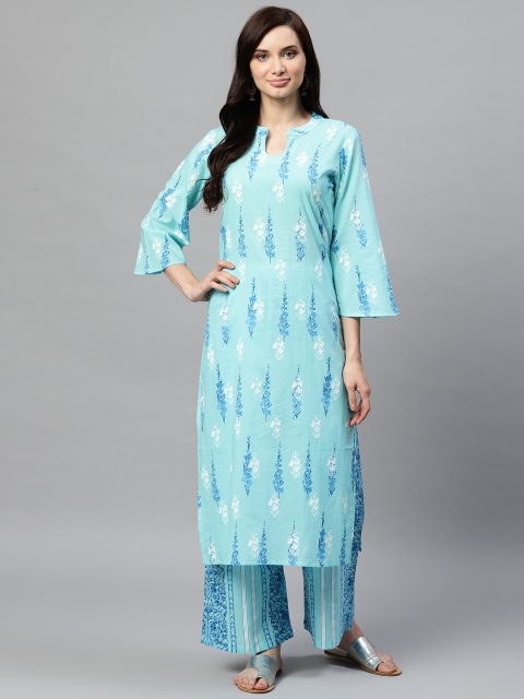 

AHIKA Women Blue & White Screen Print Kurta with Palazzos