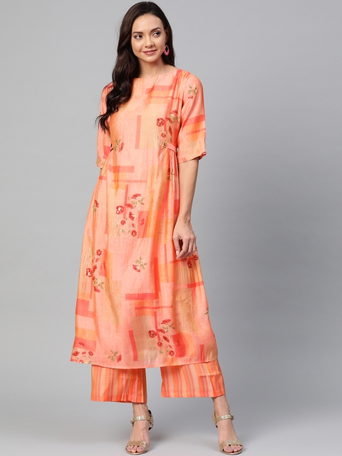 

AHIKA Women Orange & Rust Red Printed Semi Sheer Kurta with Palazzos