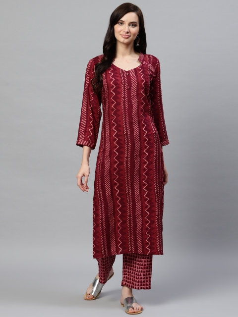 

AHIKA Women Burgundy & Pink Screen Print Kurta with Palazzos