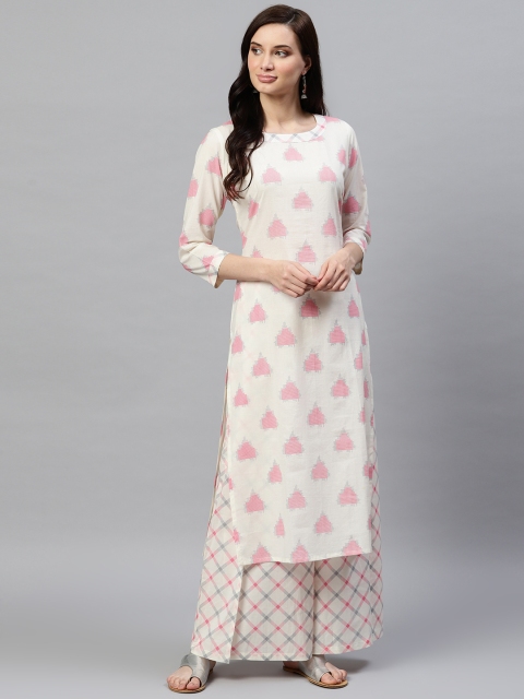 

AHIKA Women White & Pink Printed Kurta with Palazzos