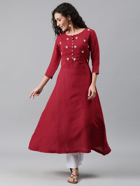 

Anyuka Women Maroon Embroidered A-Line Kurta