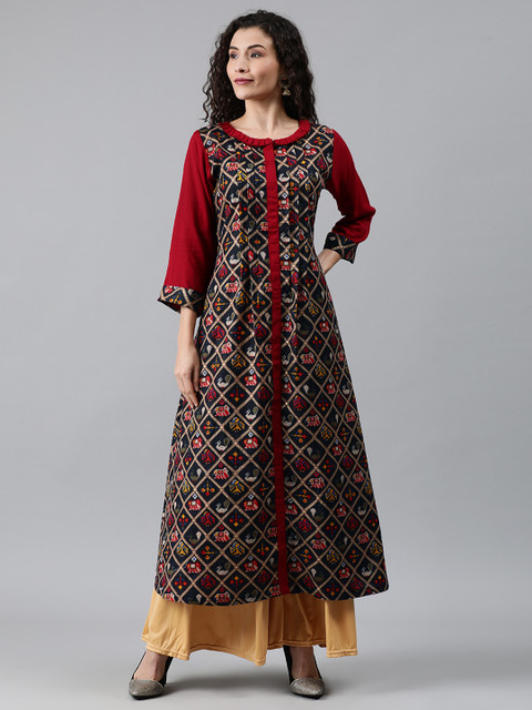 

Anyuka Women Multicoloured Printed A-Line Kurta, Multi