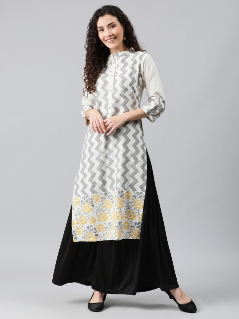 

Anyuka Women Off-White & Grey Printed Straight Kurta