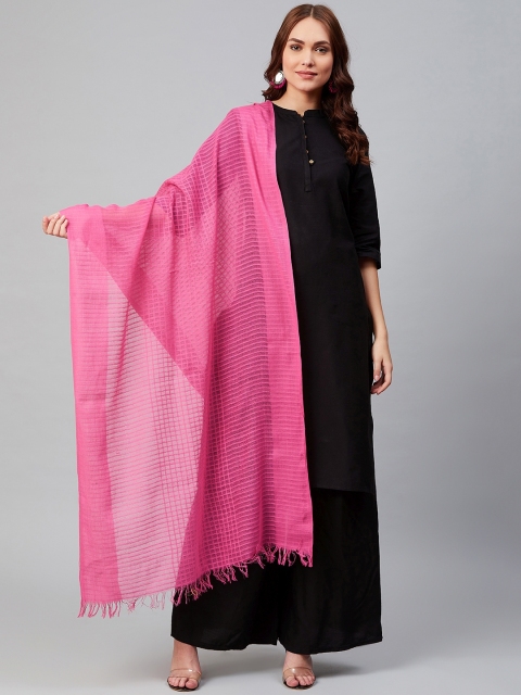 

AURELIA Women Pink Yarn Dyed Self Checked Pure Cotton Dupatta