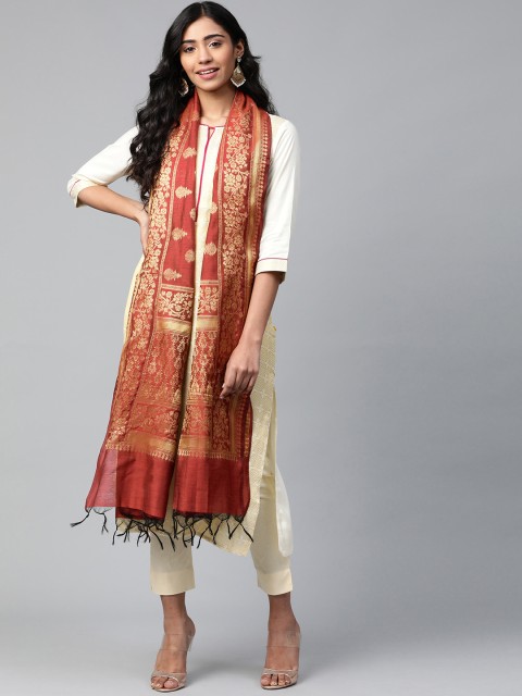 

AURELIA Maroon & Golden Woven Design Dupatta