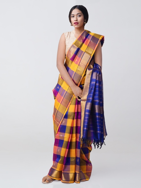 

Unnati Silks Yellow & Blue Woven Design Silk Cotton Sustainable Saree