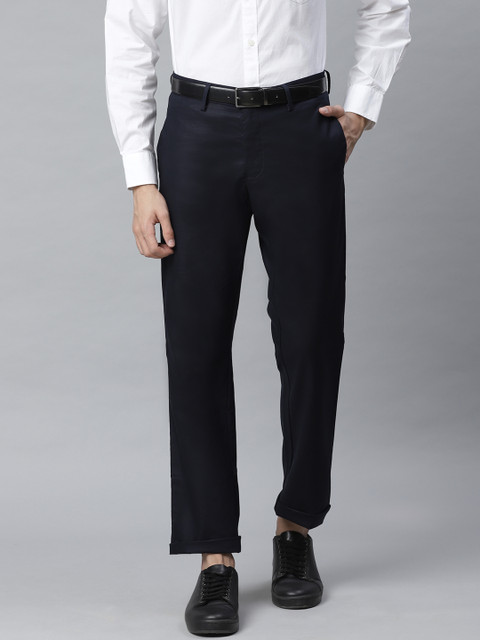 

Allen Solly Men Navy Blue Custom Fit Solid Smart Casual Trousers