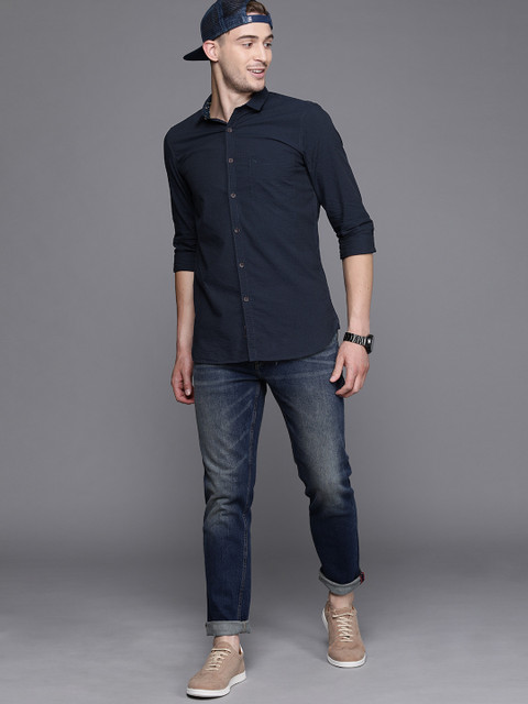 

Allen Solly Sport Men Navy Blue Modern Slim Fit Self Design Casual Shirt