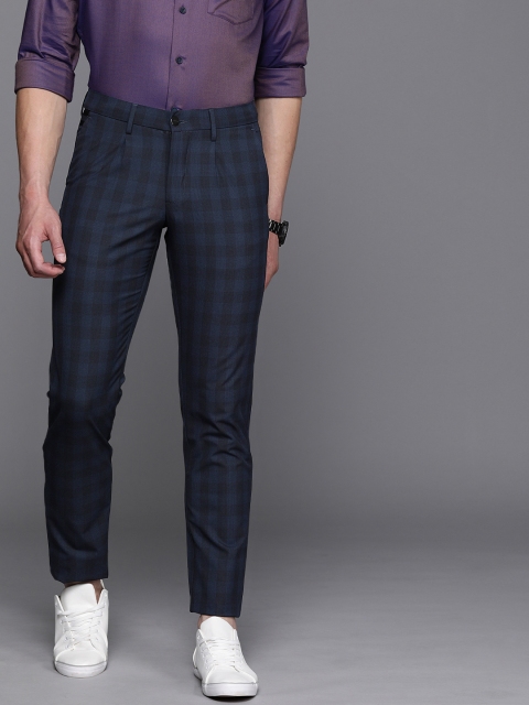 

Allen Solly Men Navy Blue Smart Slim Fit Checked Regular Trousers