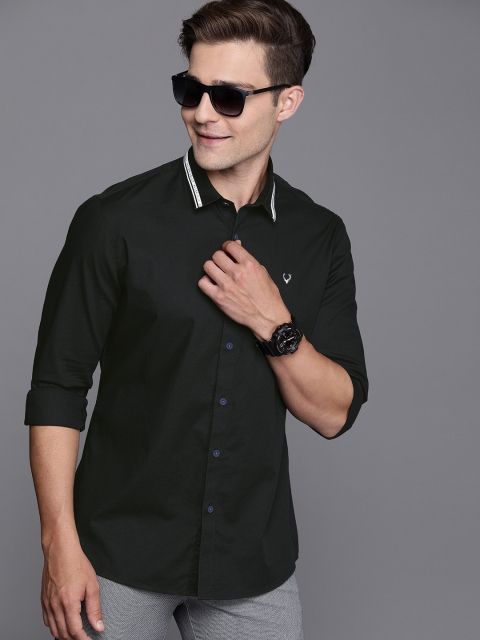 

Allen Solly Sport Men Black Super Slim Fit Solid Casual Shirt With Printed Collar