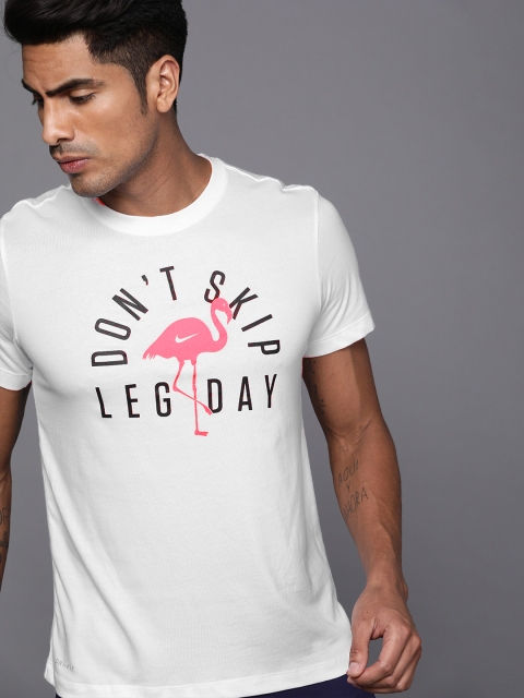 

Nike Men White Printed Round DFCT Dri-Fit Neck Training T-shirt