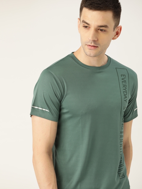 

ether e+ Men Olive Green Printed Activewear e-Dry T-shirt