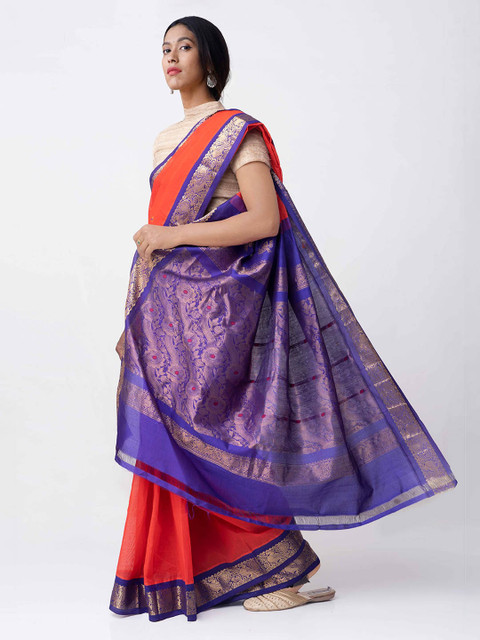 

Unnati Silks Red & Purple Handloom Pure Cotton Woven Design Sustainable Saree