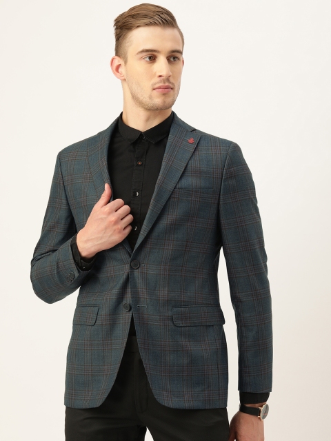 

Peter England Men Green & Purple Checked Neo Slim Fit Single-Breasted Formal Blazer
