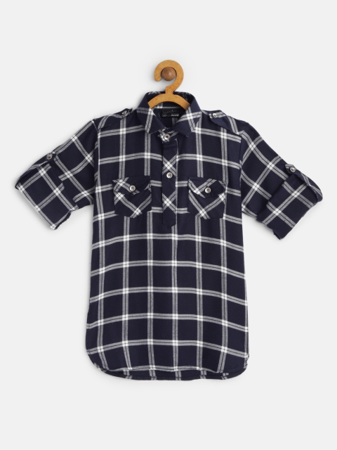 

Actuel Boys Navy Blue Checked Pathani Kurta