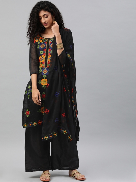 

Satrani Black & Mustard Yellow Cotton Blend Unstitched Dress Material