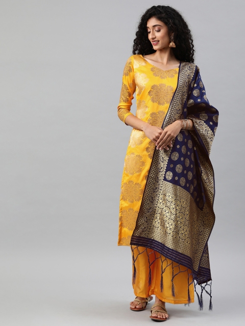 

Satrani Mustard Yellow & Gold-Toned Silk Blend Unstitched Dress Material