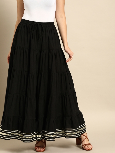 

Soch Black Cotton Solid Tiered Skirt