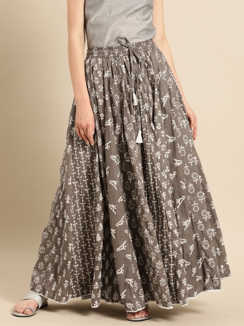

Soch Grey & White Printed Pure Cotton Flared Skirt