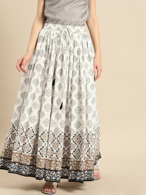 

Soch Women Off-White & Grey Ethnic Printed Maxi Flared Skirt