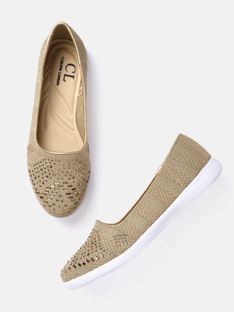 

Carlton London Women Beige & Gold-Toned Woven Design Studded Ballerinas