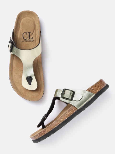 

Carlton London Women Gold-Toned Solid Open Toe Flats
