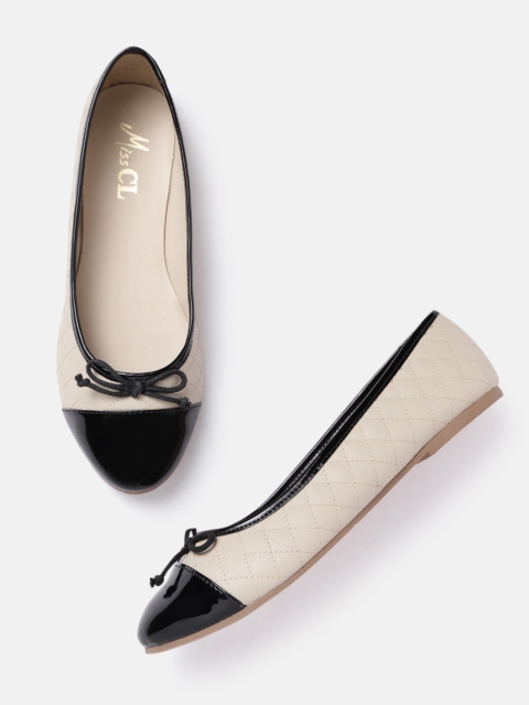 

Carlton London Women Beige & Black Quilted Ballerinas