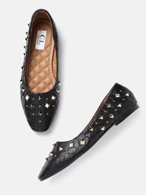 

Carlton London Women Black Quilted Ballerinas With Studded Detail