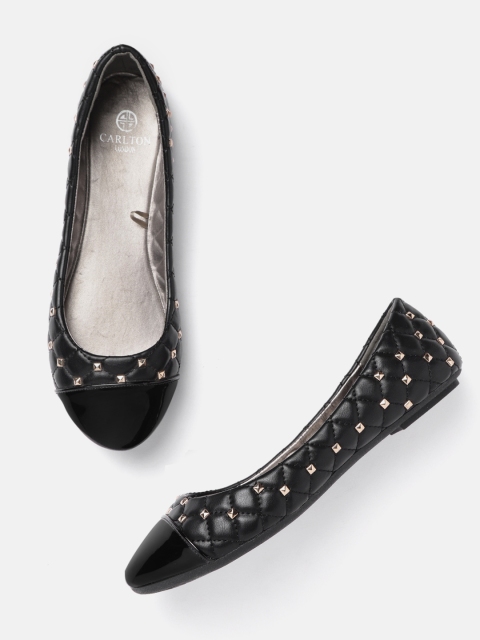 

Carlton London Women Black & Gold-Toned Embellished Quilted Ballerinas