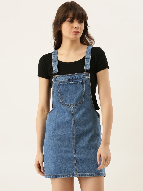 

FOREVER 21 Women Blue Solid Pinafore Dress