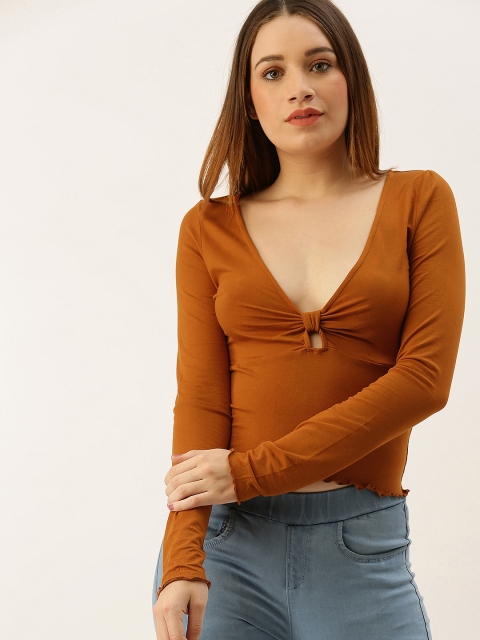 

FOREVER 21 Women Rust Brown Solid Top