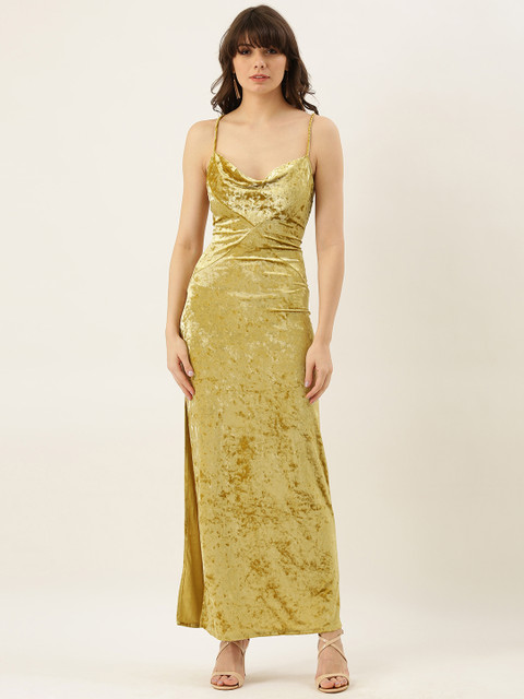 

FOREVER 21 Women Gold-Coloured Solid Maxi Dress with Suede Finish