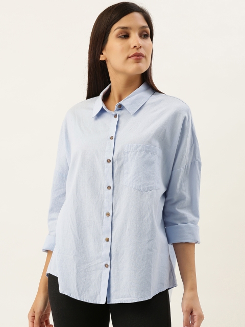 

FOREVER 21 Women Blue Regular Fit Solid Casual Shirt